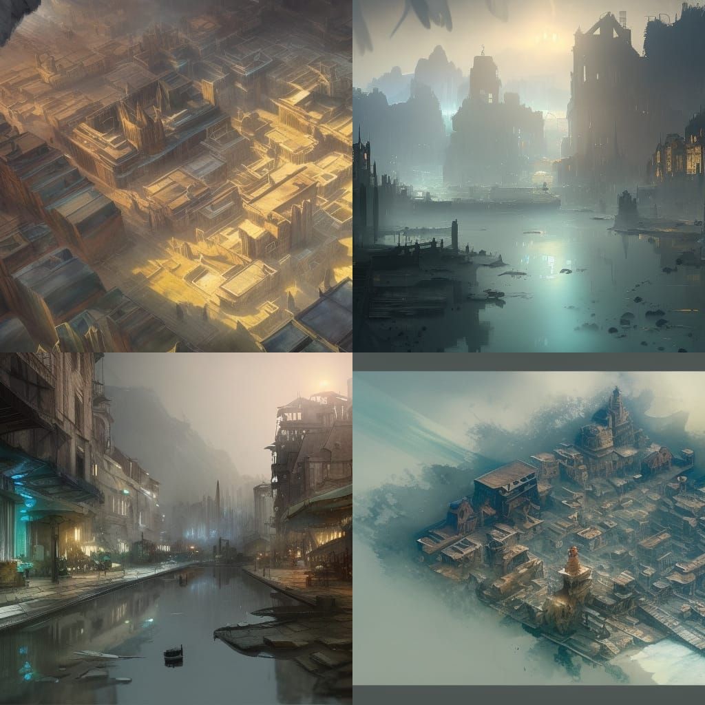 Watercolor City Map Concept Art in Orange and Teal