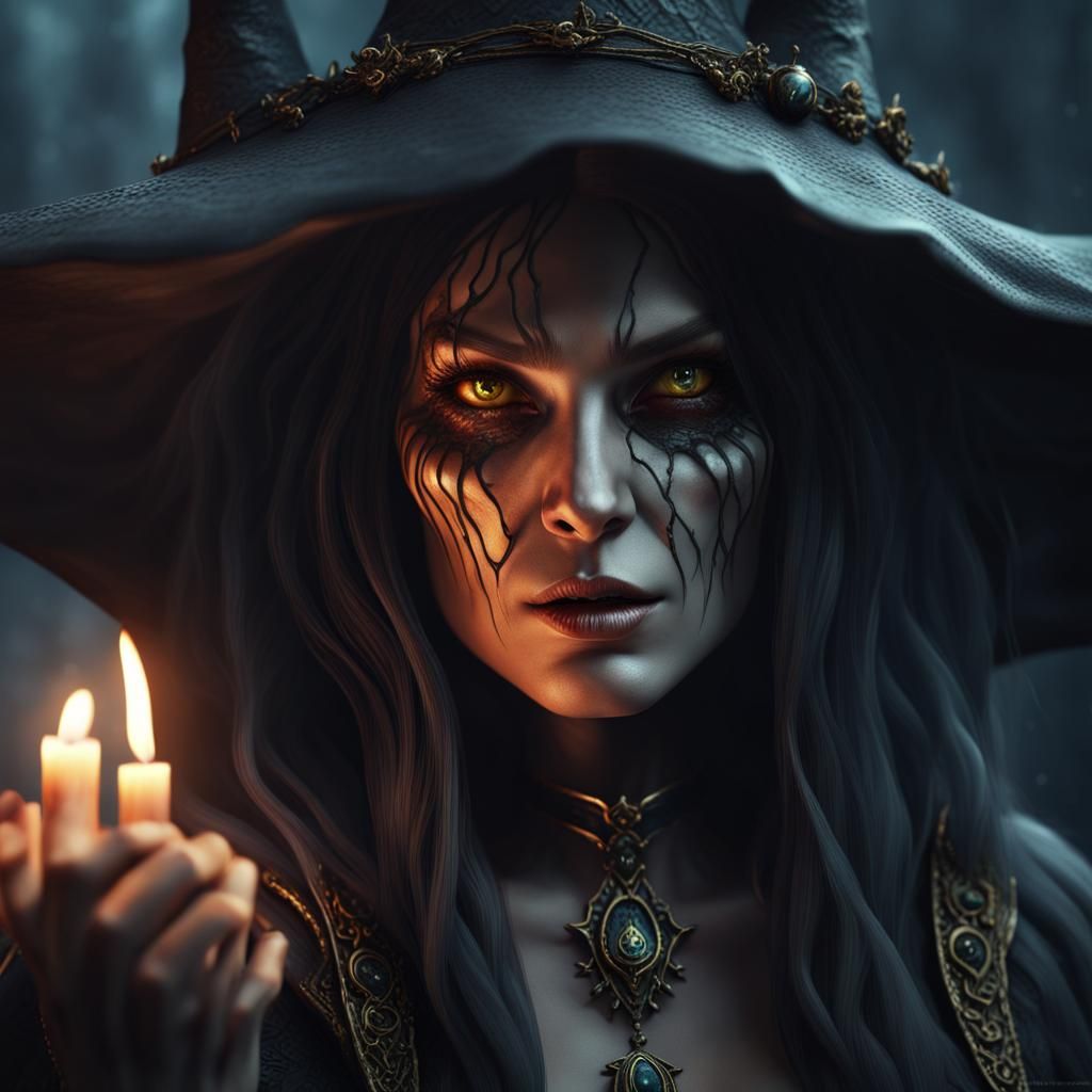 Beautiful and Scary Witch Face, Fantasy Concept Art