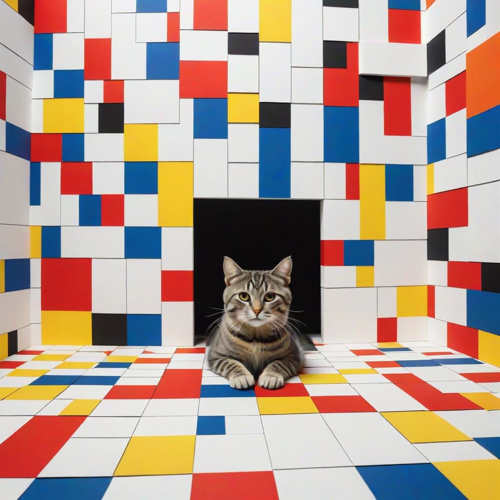 Lonely Cat in a Paper World Inspired by Abstract Art