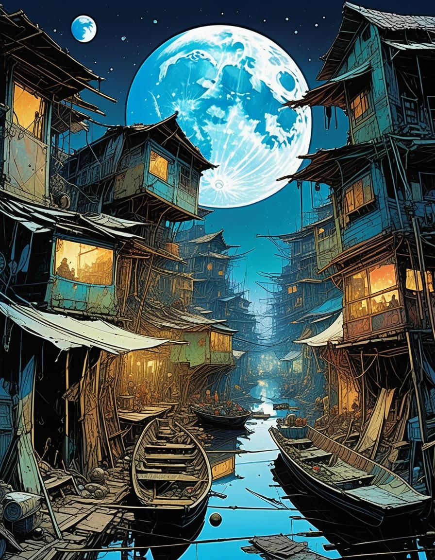 Lunar Dreamscape Slum City in High Fantasy