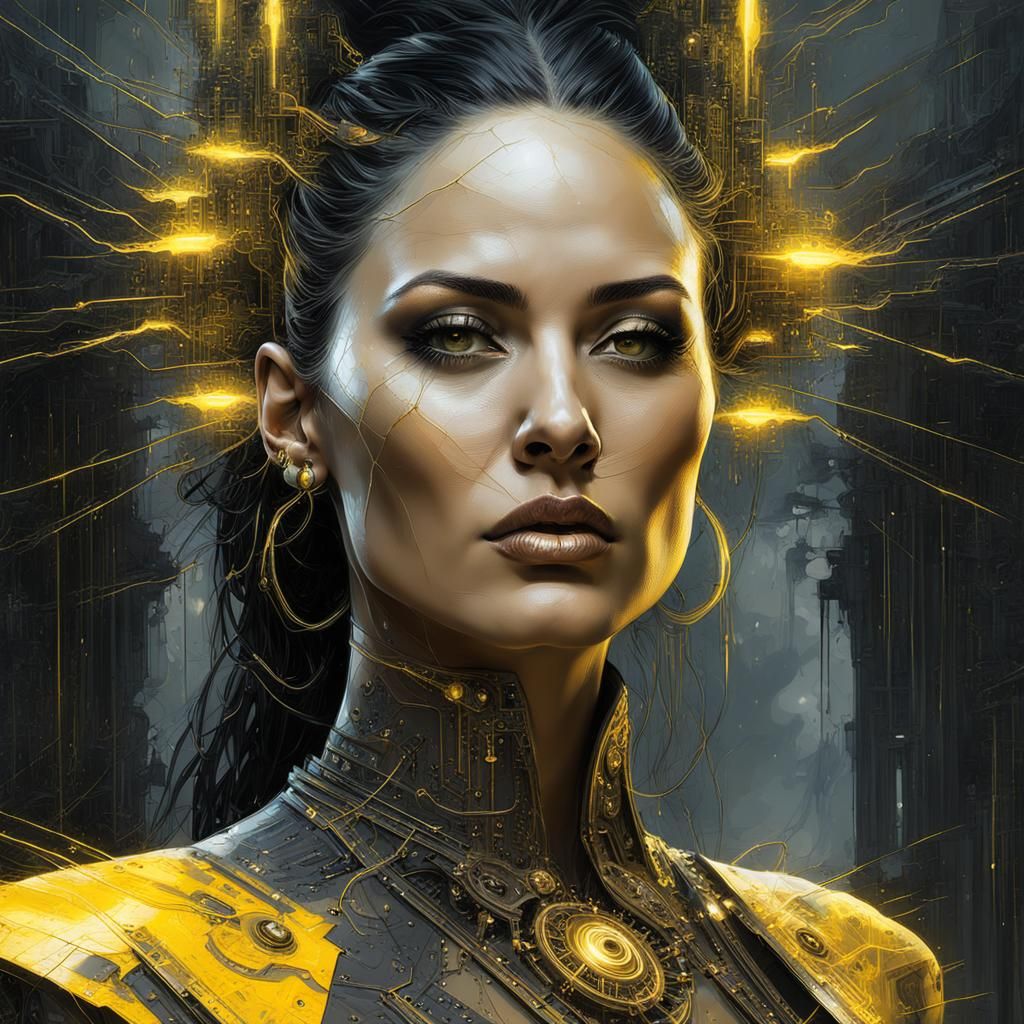 Gothic Latina Woman in Cyberpunk Bioluminescent Storm