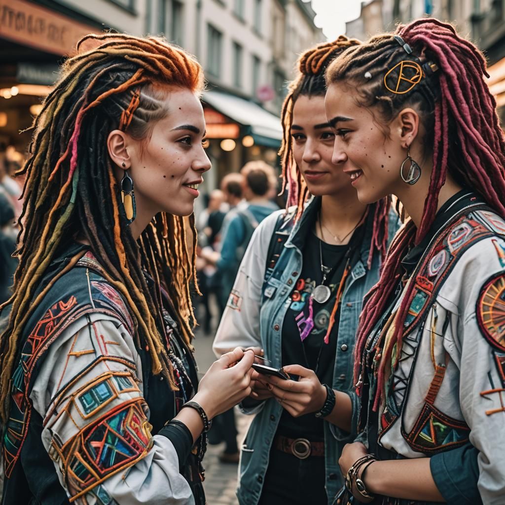 Cyberpunk Women in Embroidered Folk Costumes