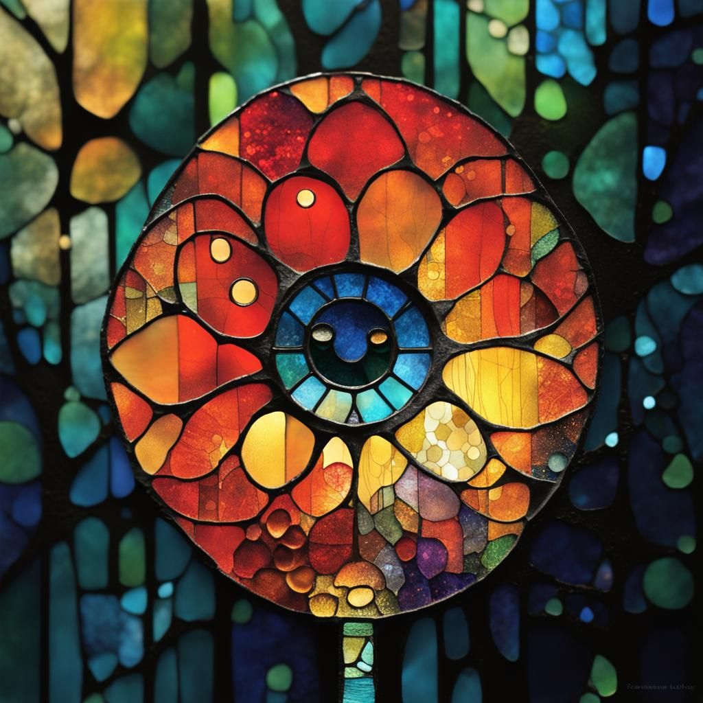 Vibrant Stained Glass Masterpiece in Expressive Art Brut Sty...