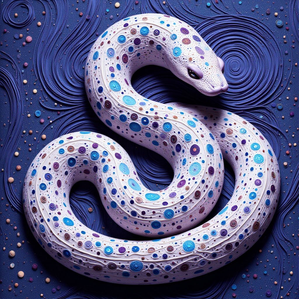 White Snake with Blue Purple Geometric Patterns