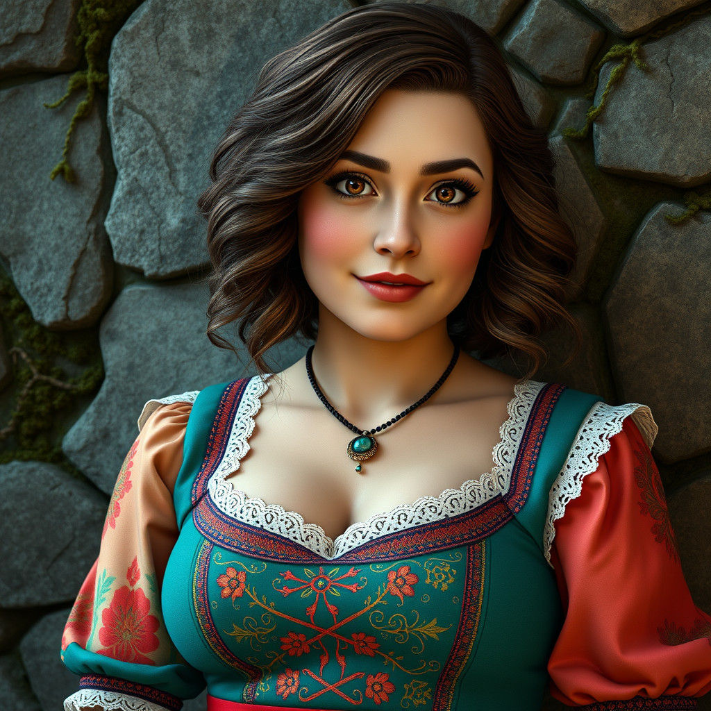 Curvy Woman in Whimsical Dirndl Attire