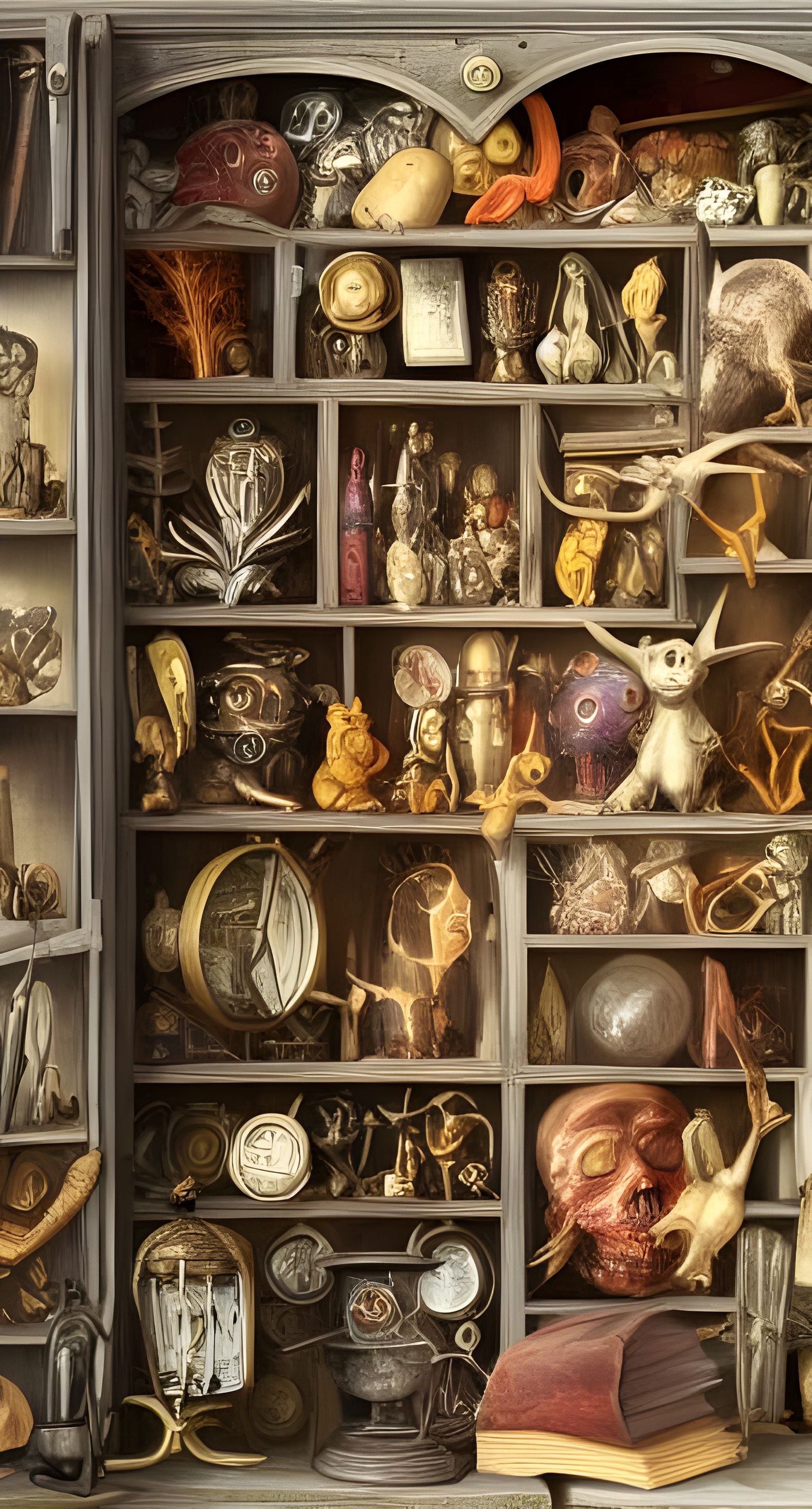 Magical Artifacts in an Old Curiosity Cabinet