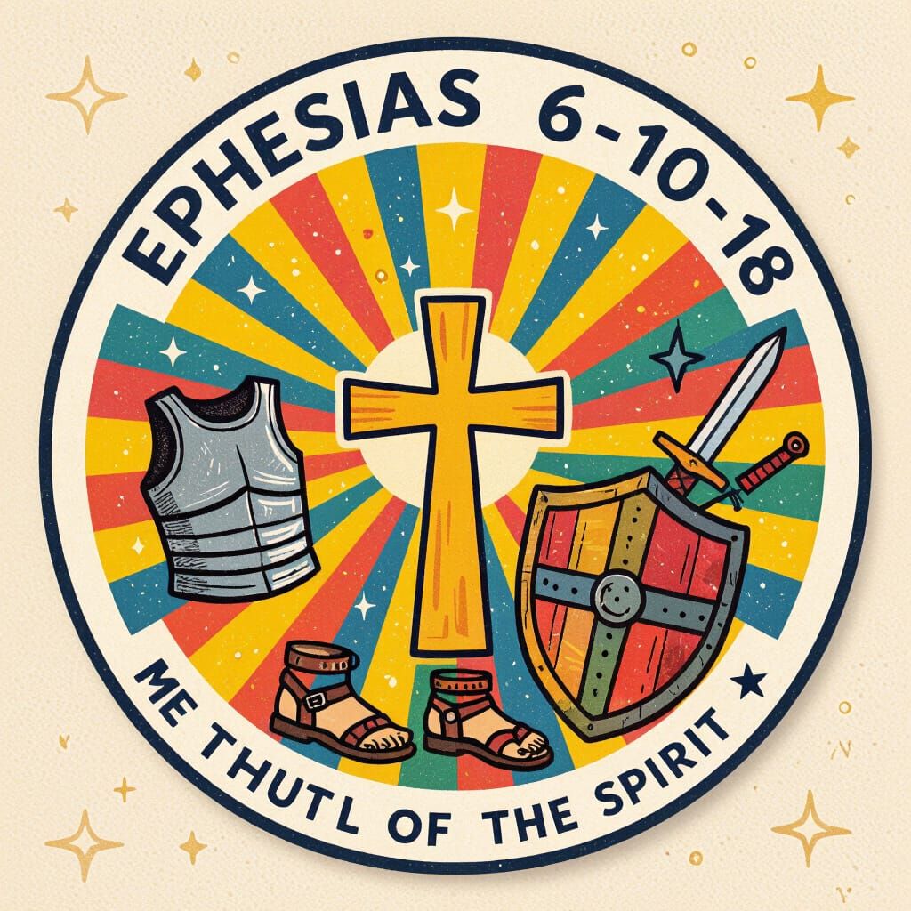 Ephesians 6:10-18 Sticker Design in Cheerful Style