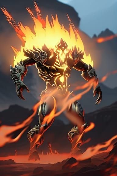 Lava Demon with Volcano Shoulders, Fantasy Art