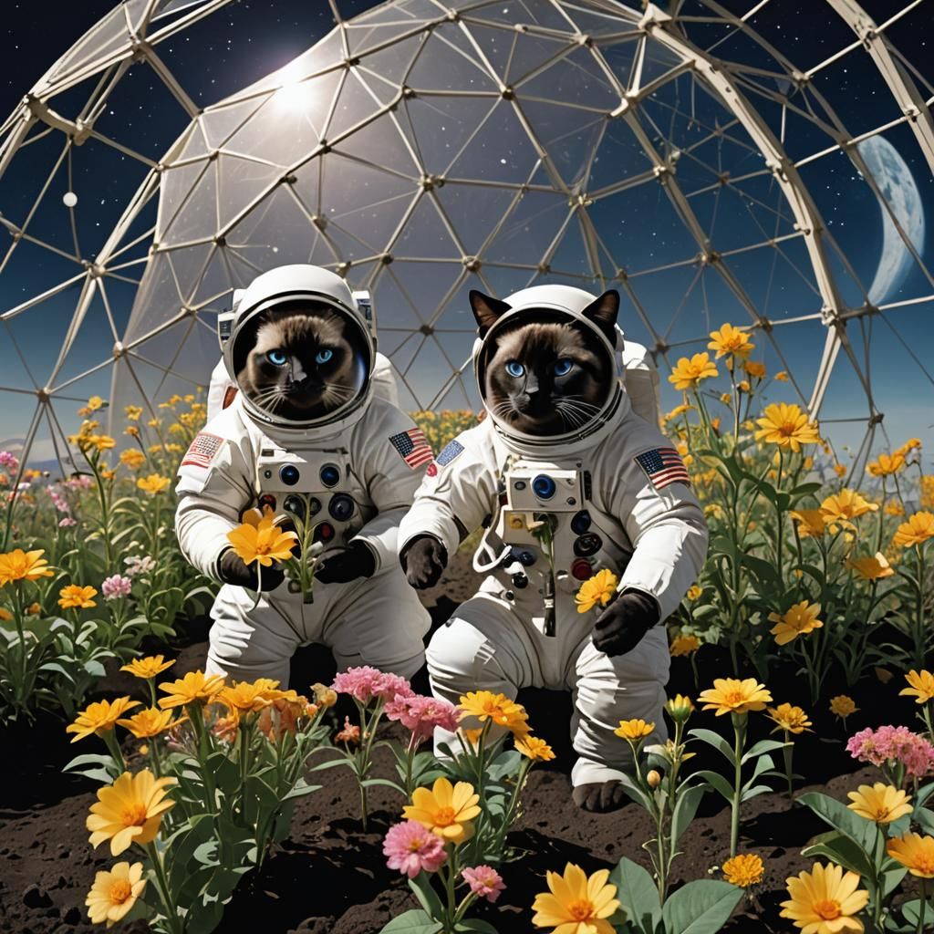 Siamese Cats in Spacesuits on the Moon