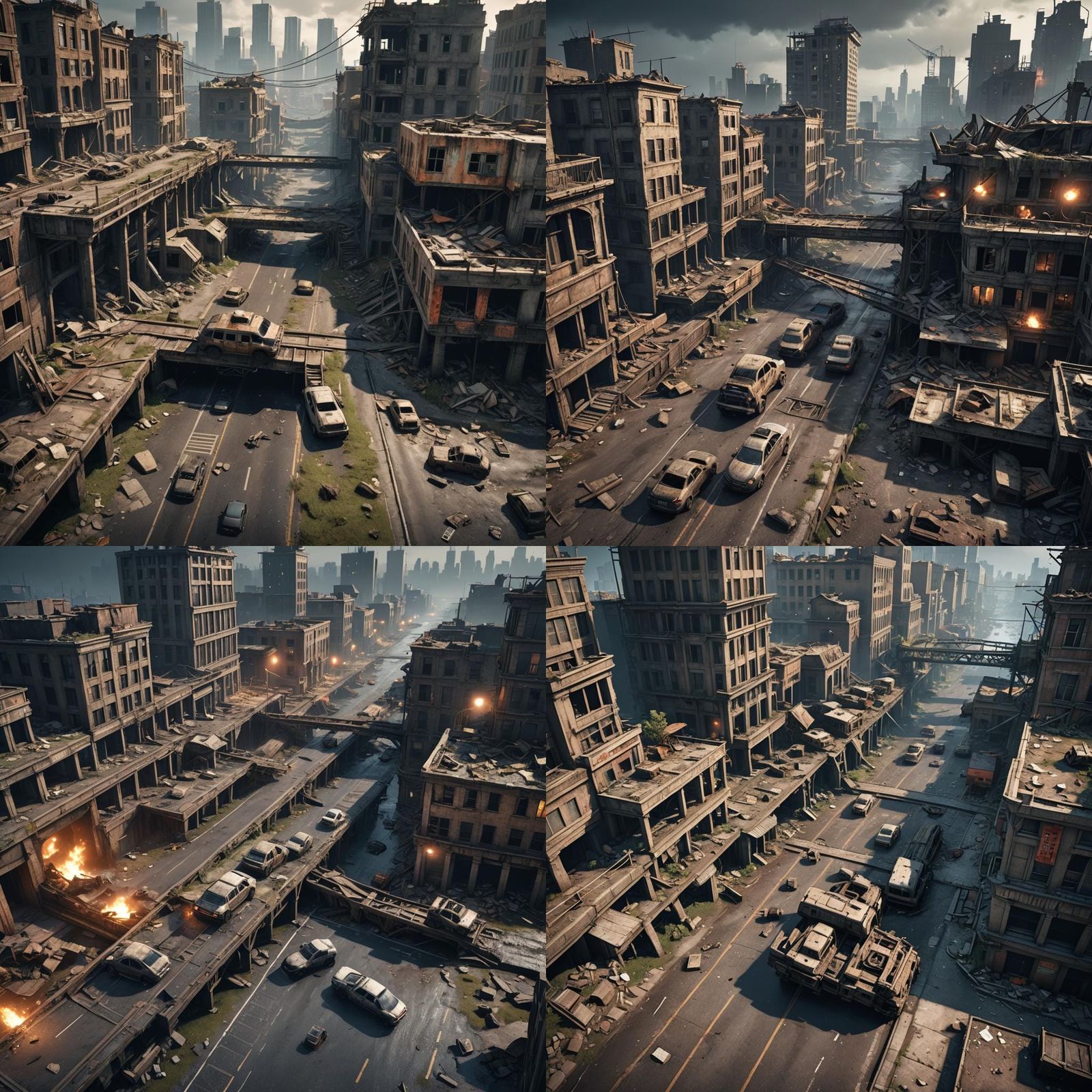 Post-Apocalyptic City at Night in 3D