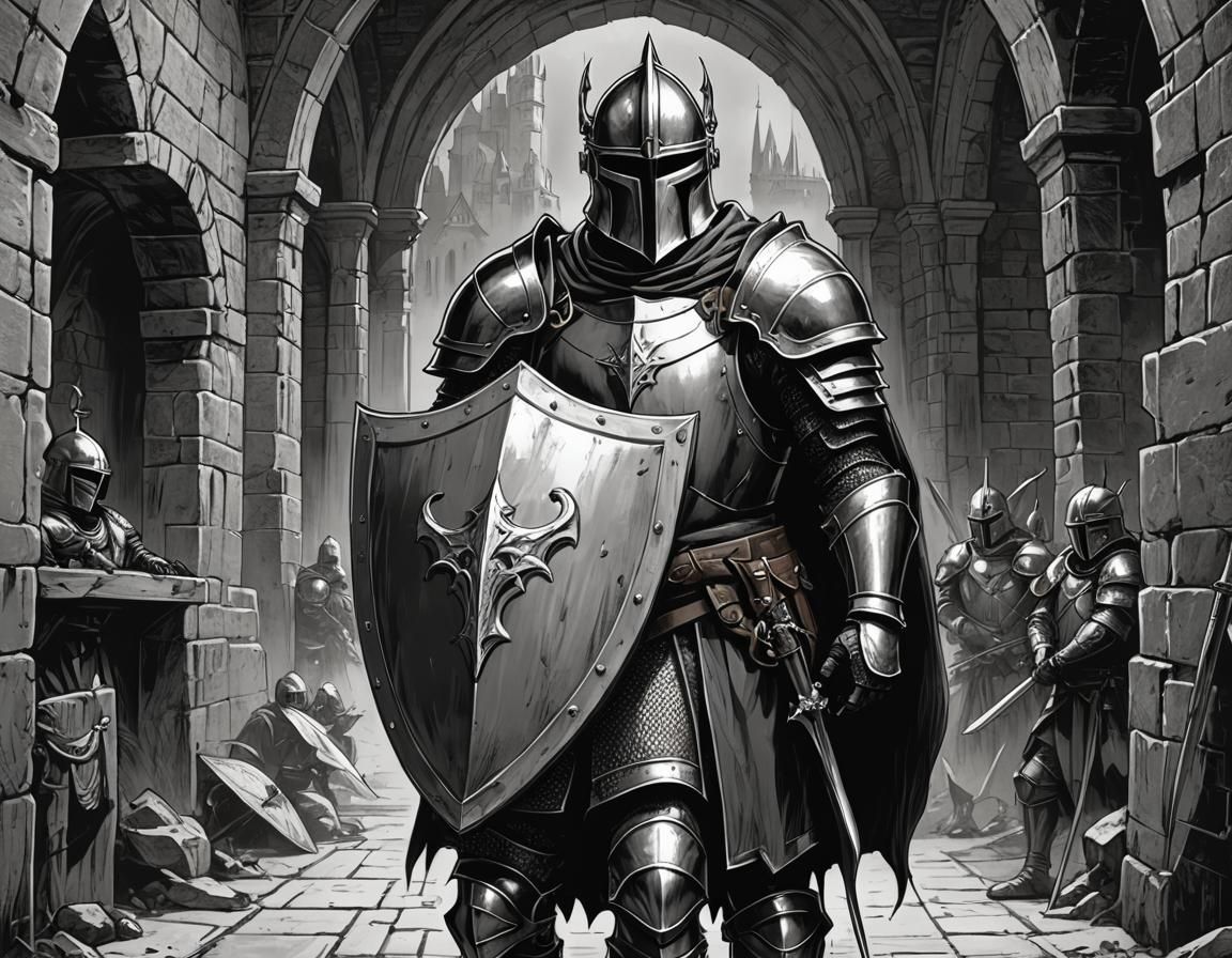 Evil Knight in Dungeon Sketch, Comic Book Style