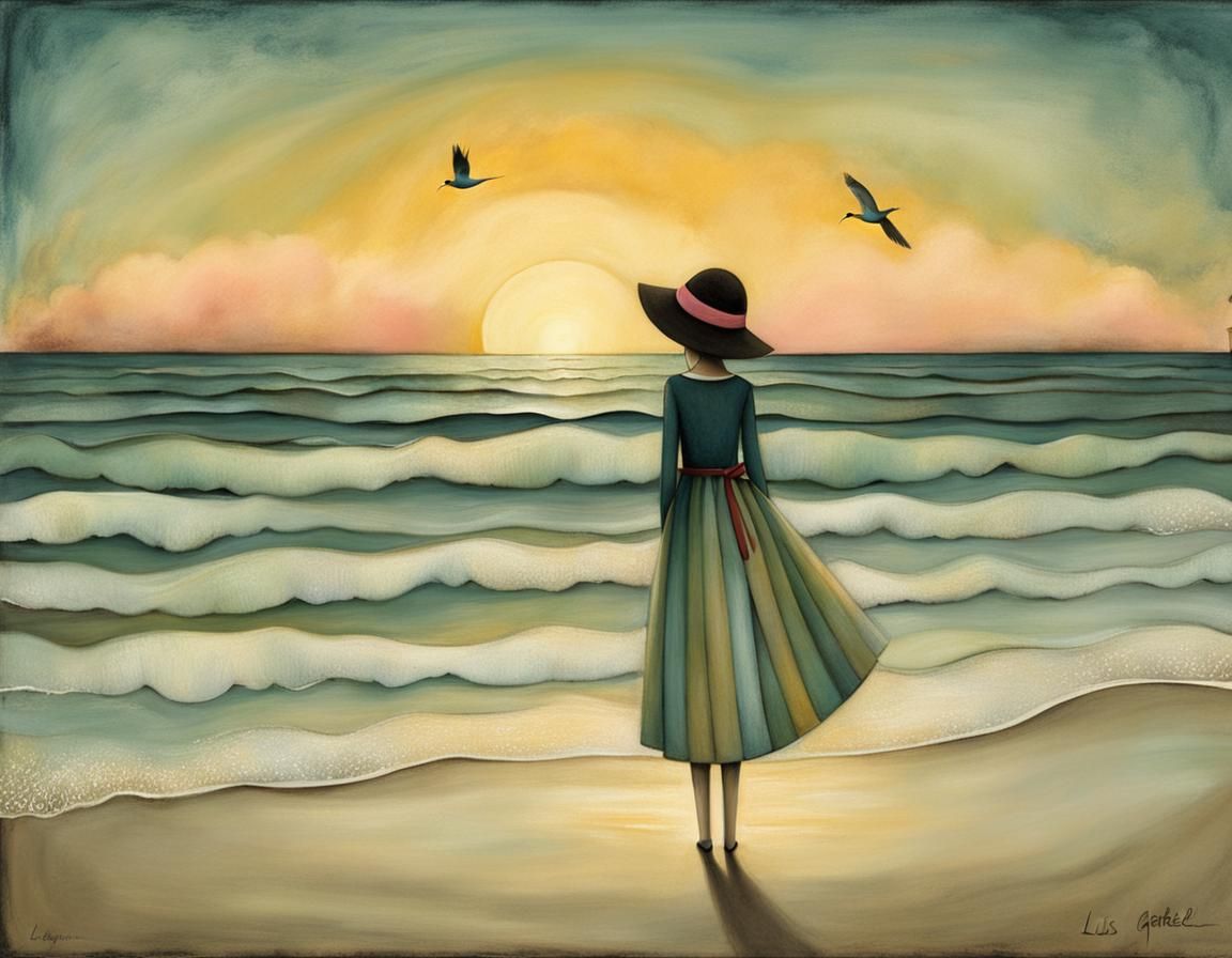 Magical Sunrise Beach Scene in Pastel Colors