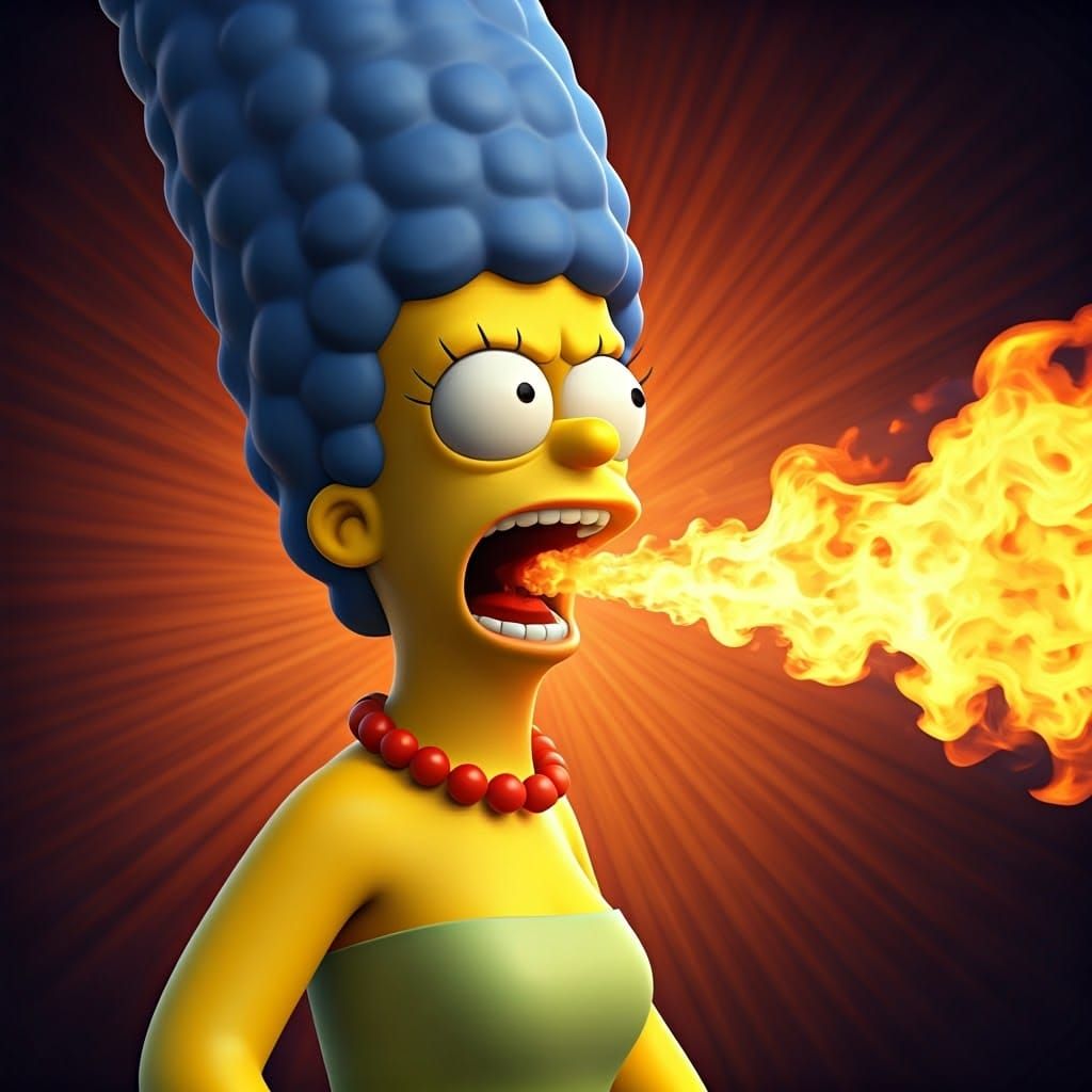 Marge Simpson Ignites with Fiery Rage in Vibrant 3D Concept ...