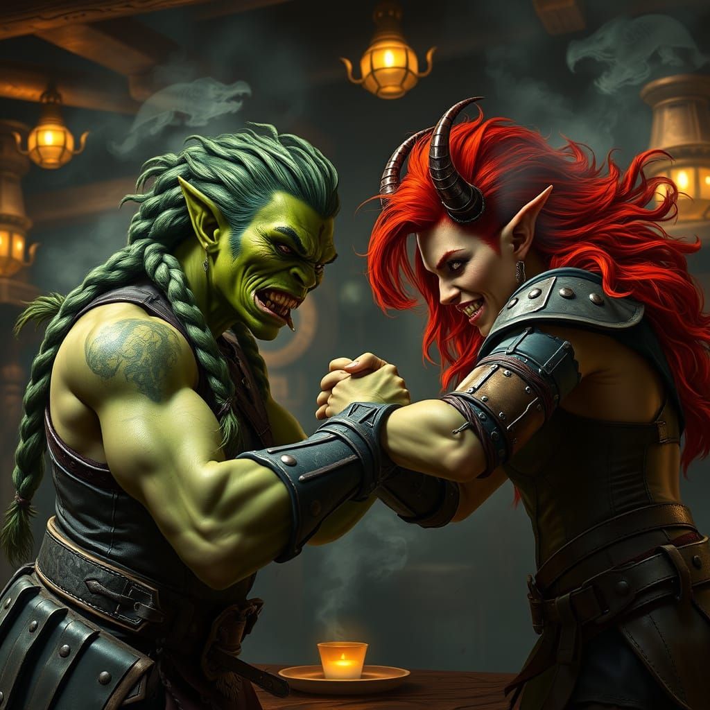 Epic Arm Wrestle Showdown in a Tavern