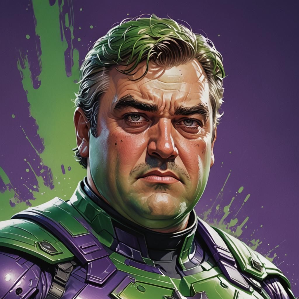 Hyperrealistic Superhero Portrait in Vibrant Green and Purpl...