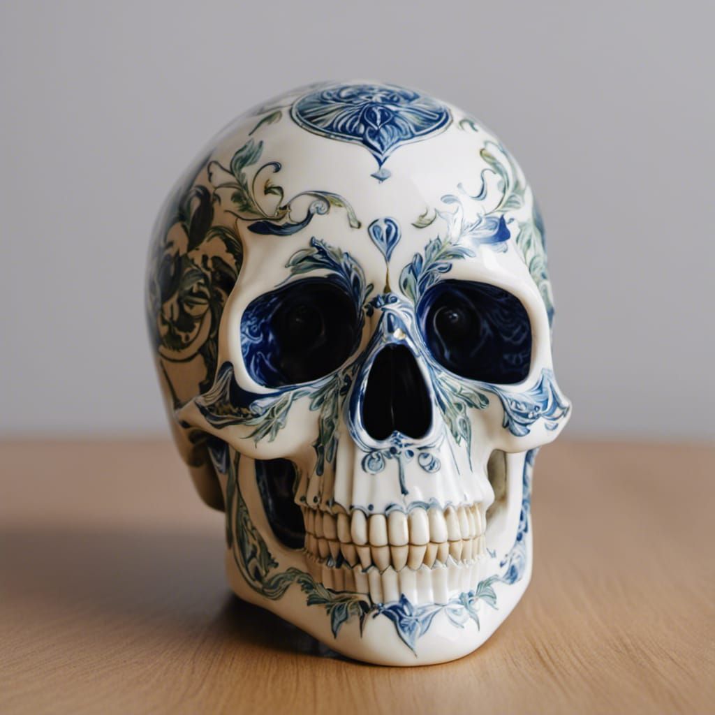 Majolica skull 3/4 view