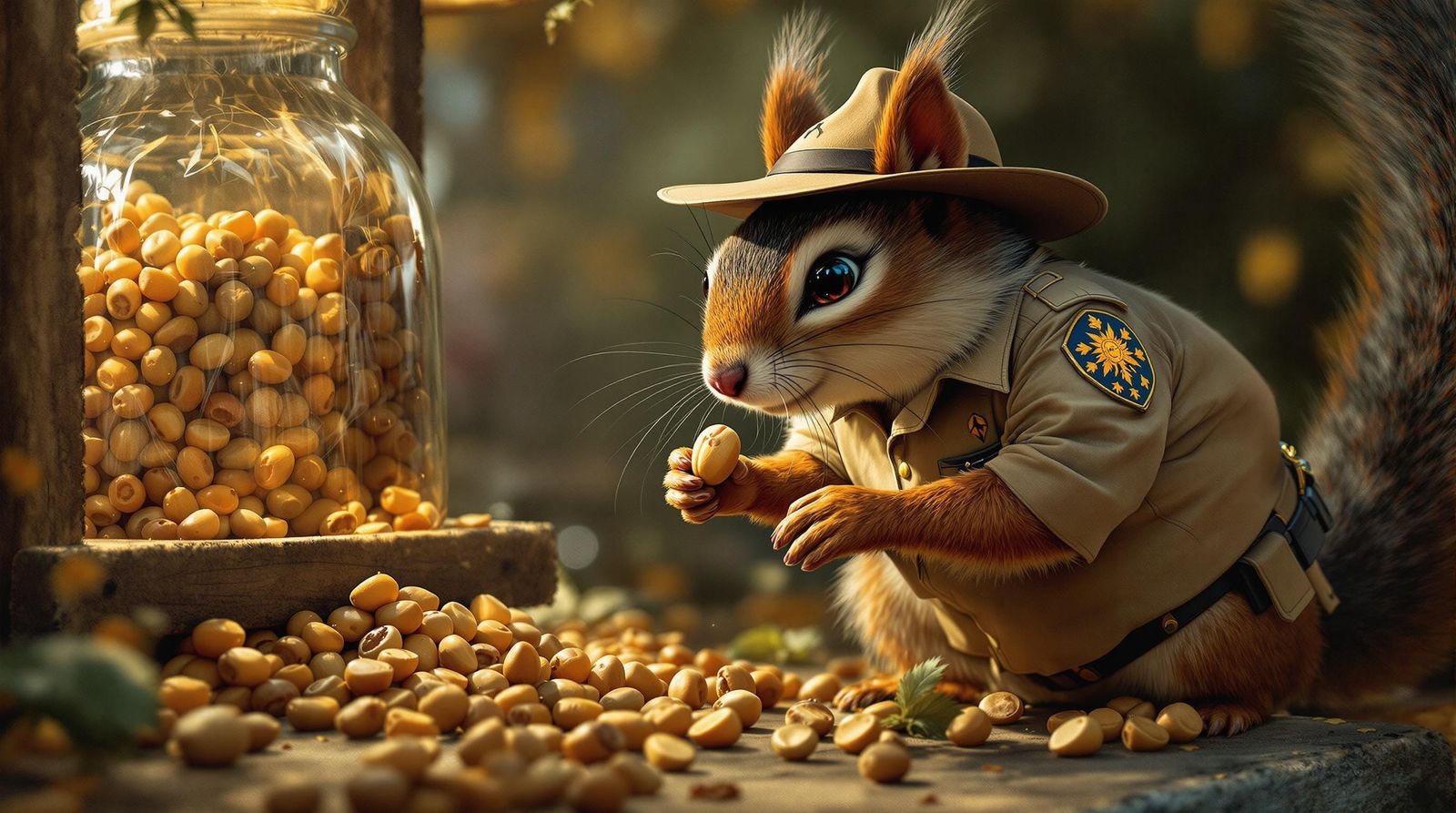 Mischievous Squirrel Stealing Nuts, Surreal Digital Painting