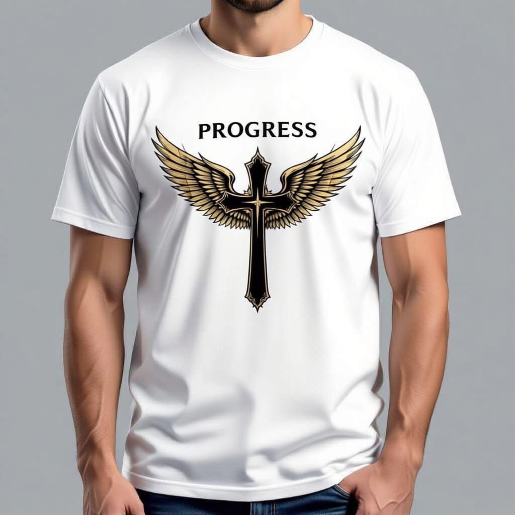 Cross With Wings Logo on T-Shirt