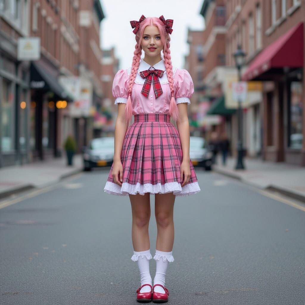 Full Body Portrait of Lena in Pink and Tartan