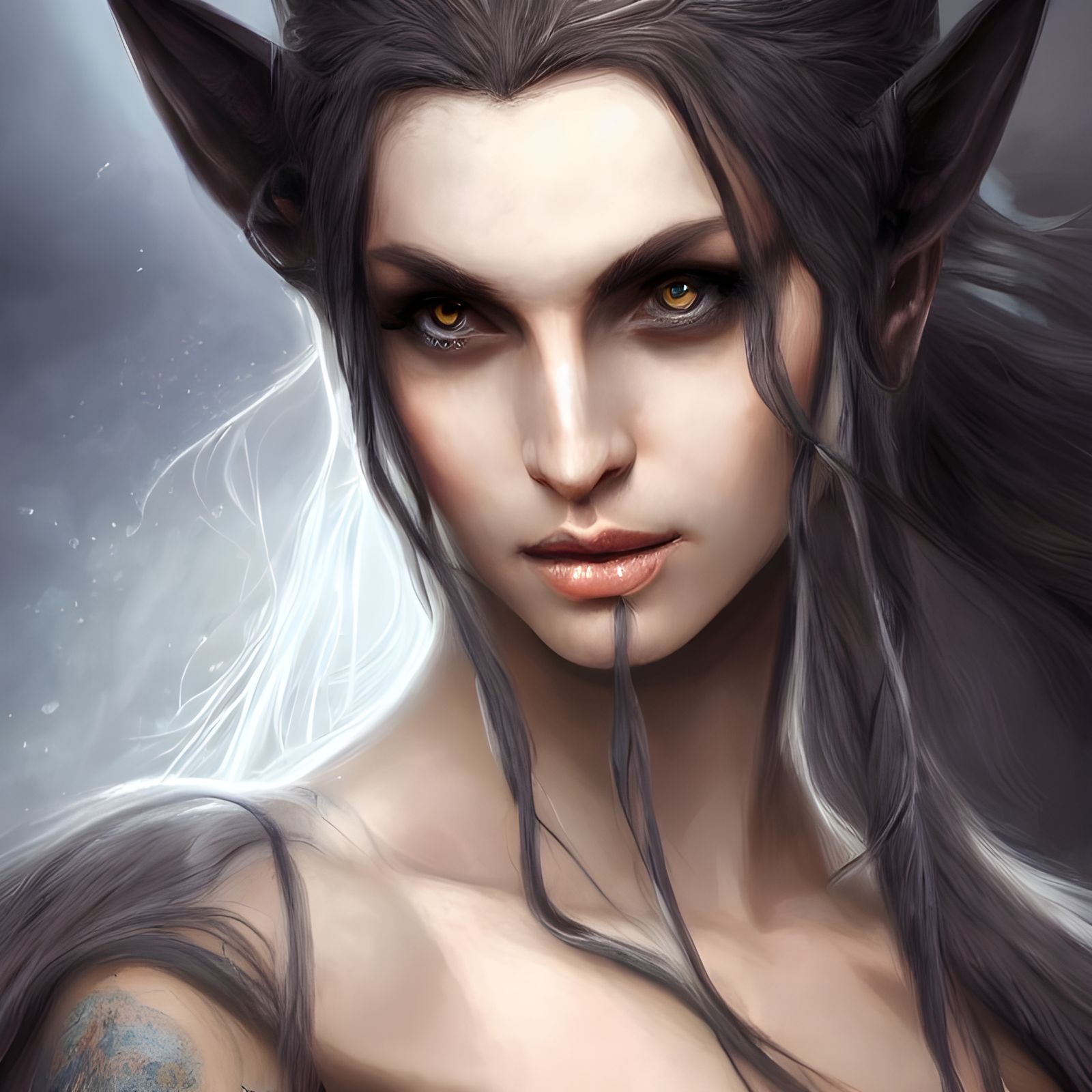 Elegant Dark Elf Goddess Portrait in Digital Art Style