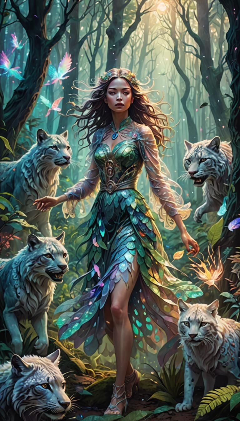 Surreal Chimera Girl Attacks in Dreamy Forest