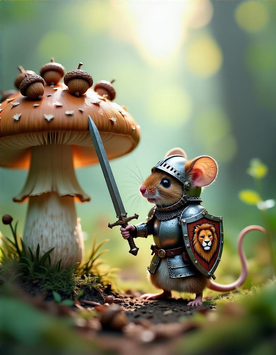Mighty Mouse Knight Defends Giant Mushroom