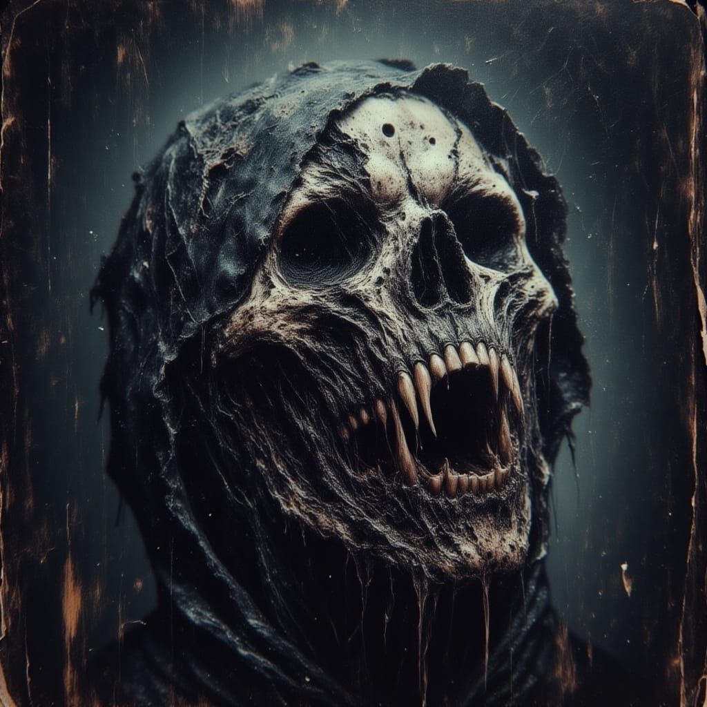 Grim Reaper Ascends Hill in Macabre Oil Painting