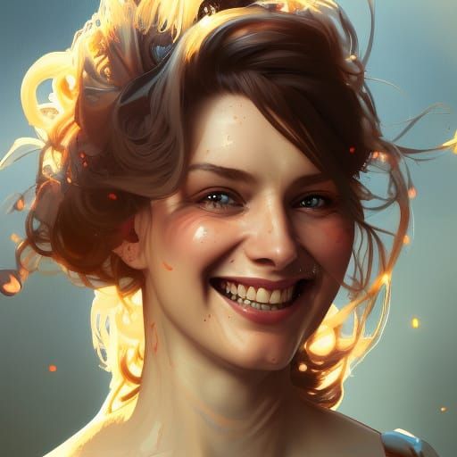 Smiling German Woman Portrait in Digital Art Style