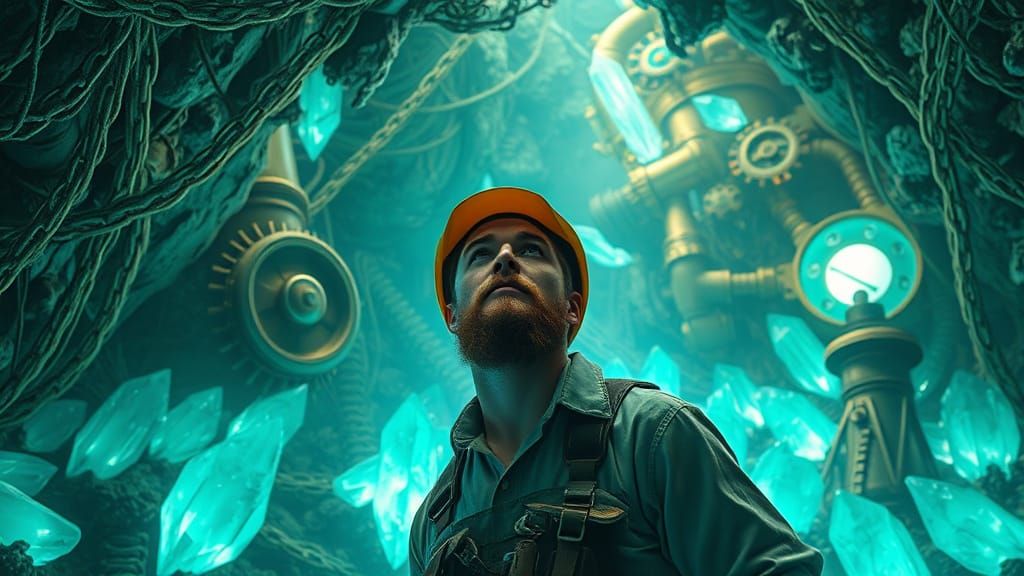 Steampunk Adventurer Discovers Crystal Chamber