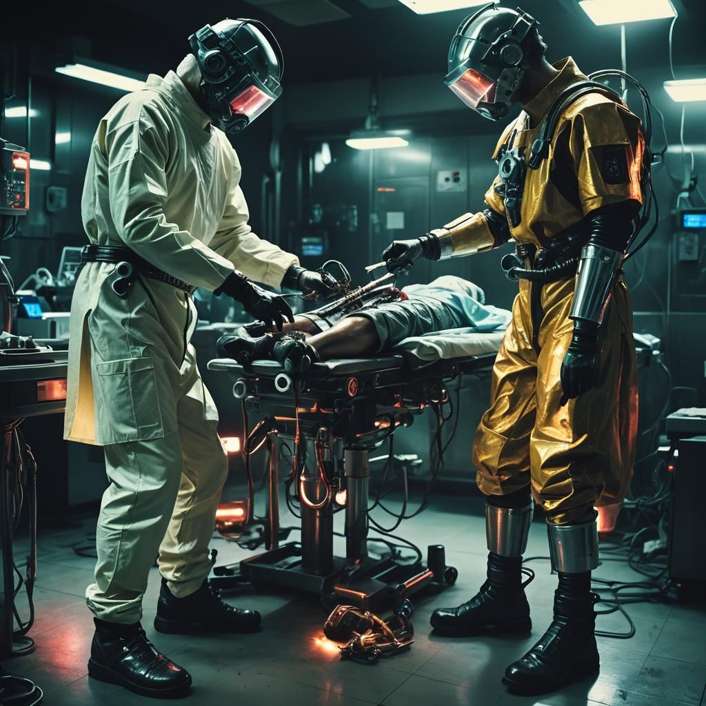 Cyberpunk Doctor Performs Surgery in Gritty Clinic