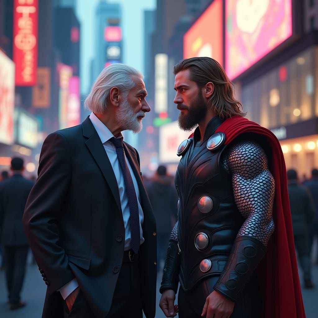 Freud and Thor Discuss in Times Square: Matte Painting