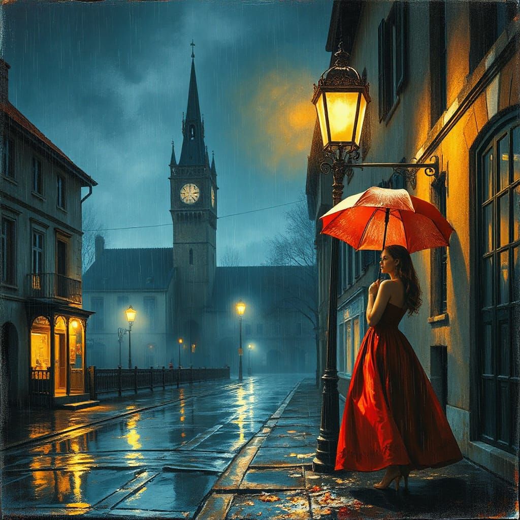 Moonlit Rainy Night in Medieval Style