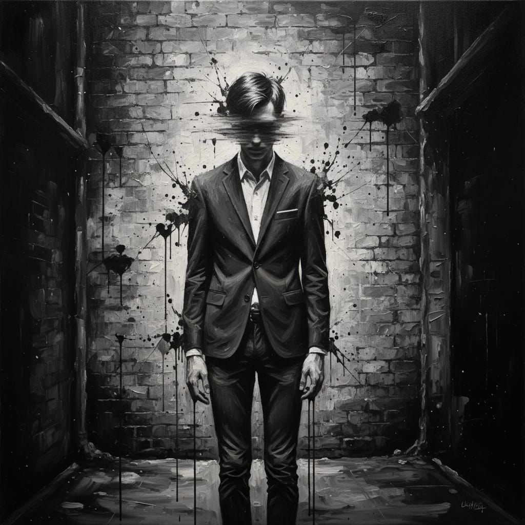 Lonely Man in Alley: Oil Painting Style