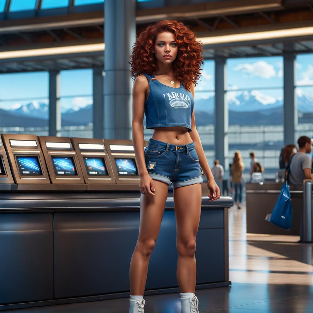 Teenage Girl in Airport: Detailed Matte Painting