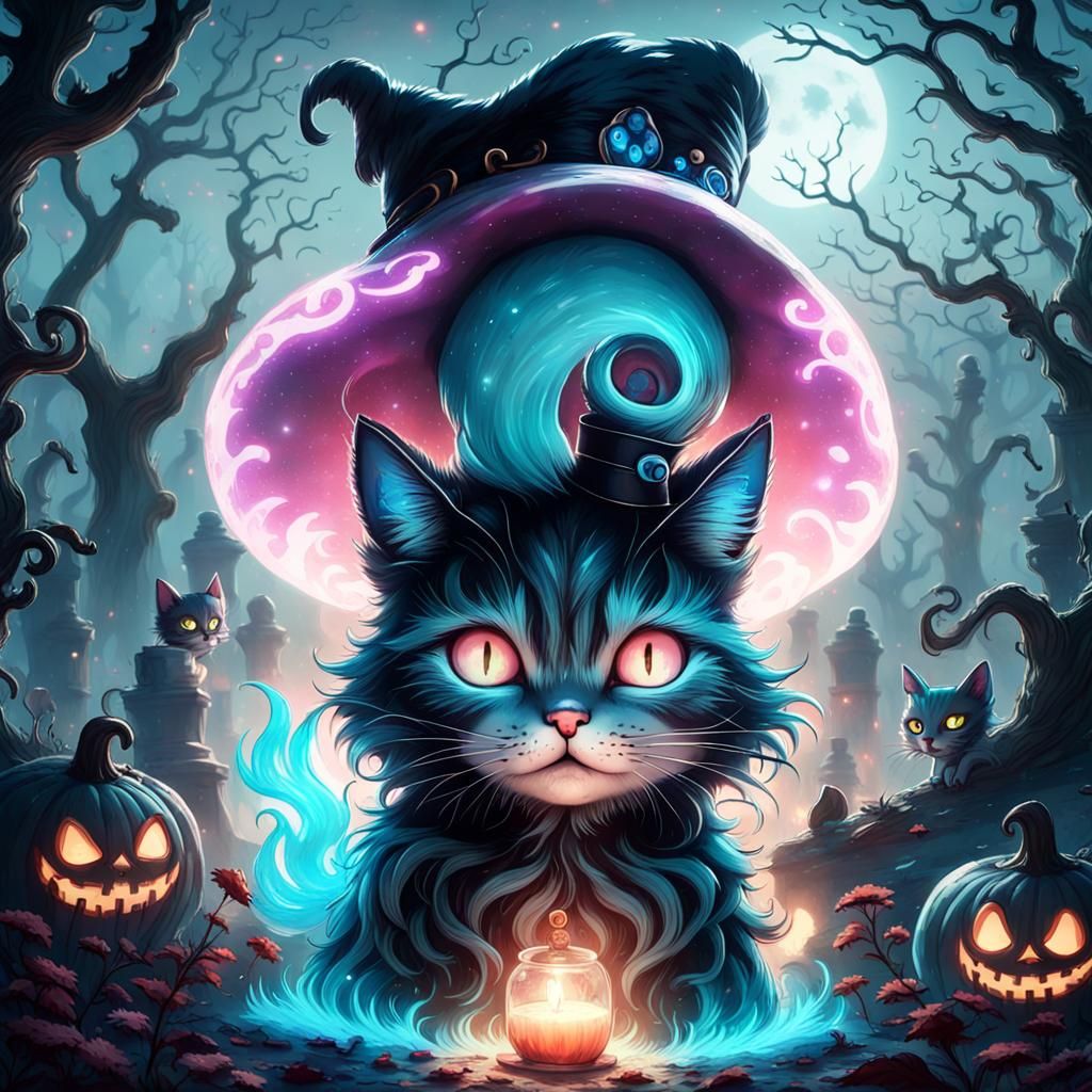 Bioluminescent Alice Ghost in Glitterpunk Halloween Scene