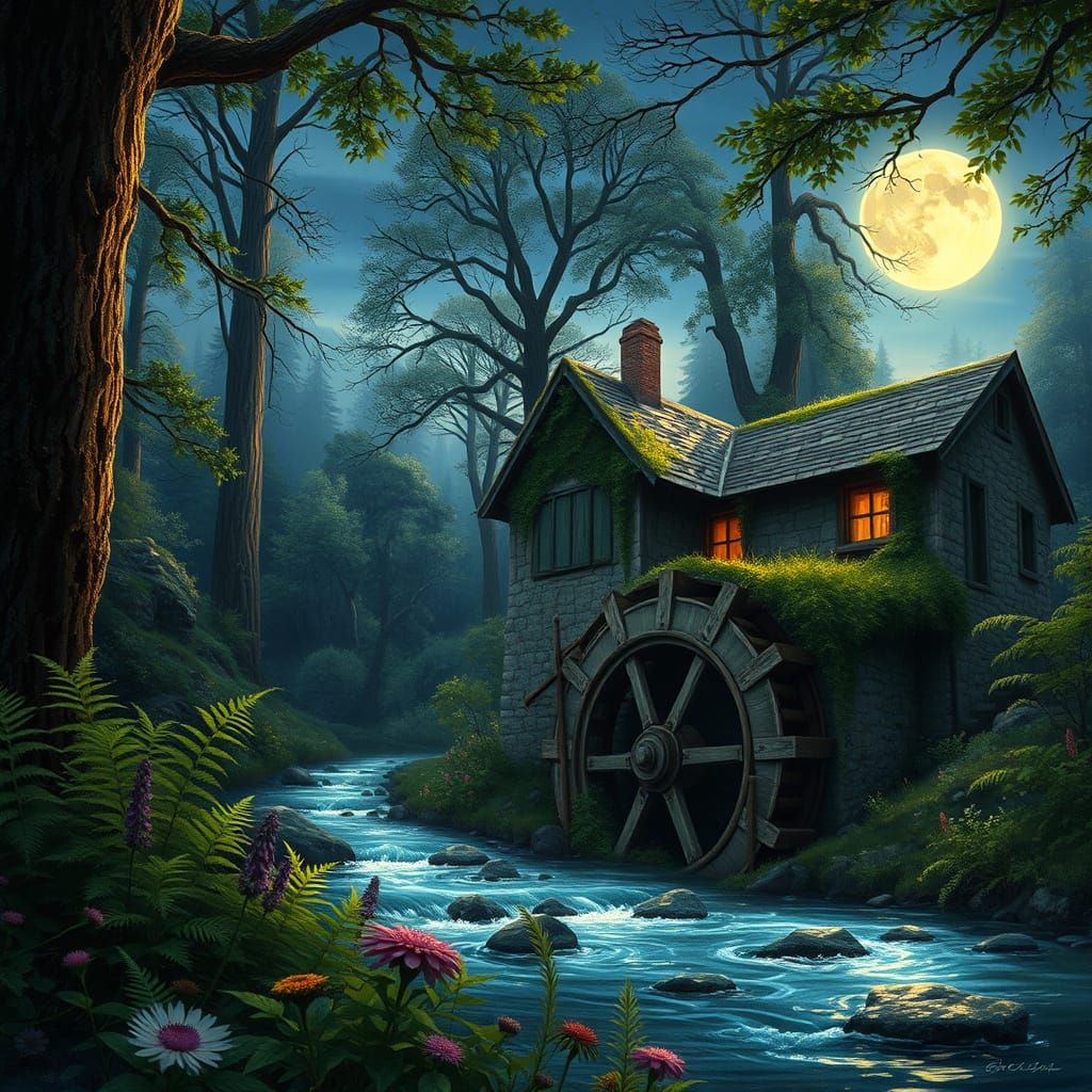 Whimsical Forest Idyll Under Golden Hour