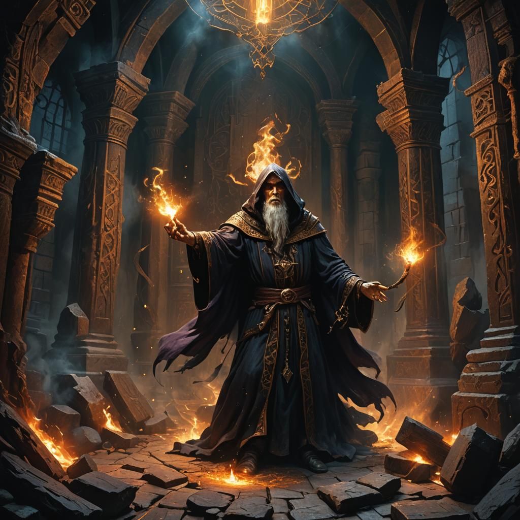Dark Fantasy Wizard Casting a Spell