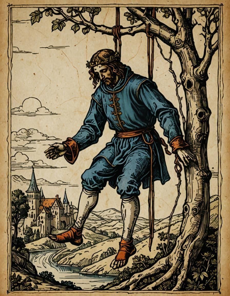 The Hanged Man Tarot Card in Renaissance Style