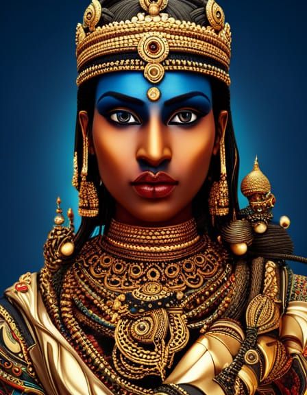 Fierce Yama Dharmaraja Portrait in Indo-Futurism Style