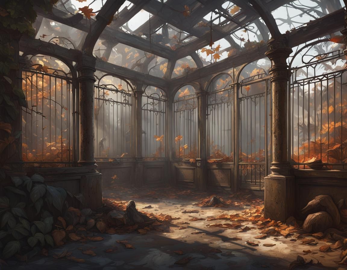 Abandoned Zoo with Sad Animals, Detailed Concept Art