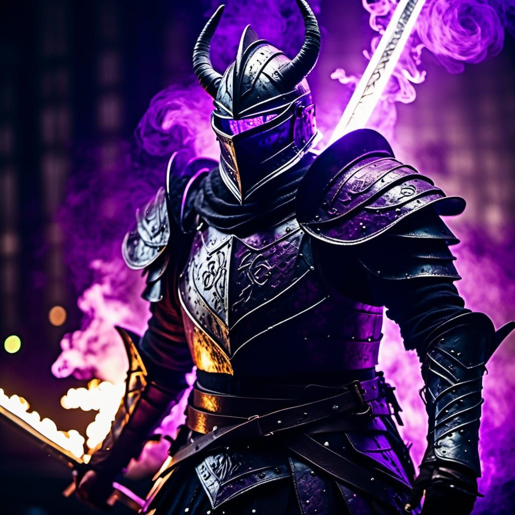 Dragonborn Knight Duel-Wielding Swords in Cinematic Style