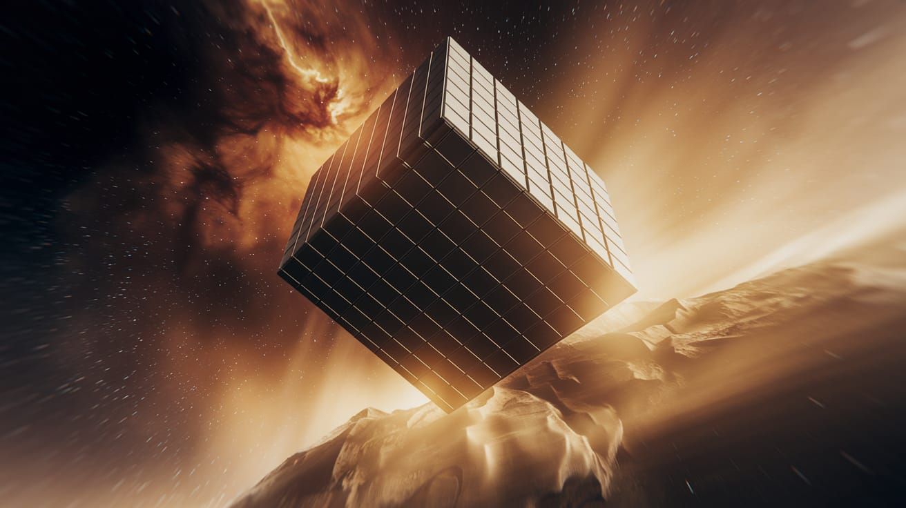 Gigantic Borg Cube Illuminated in 16mm Film Style