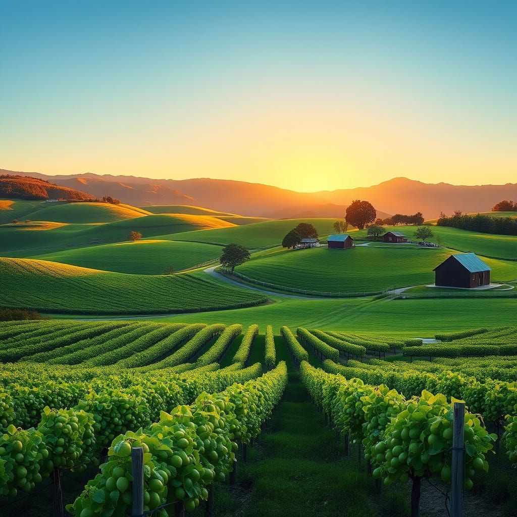 Idyllic New Zealand Farm Landscape at Sunrise
