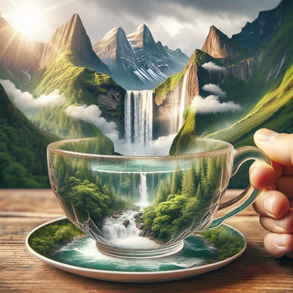 Miniature Emerald Forest Waterfall Inside Teacup