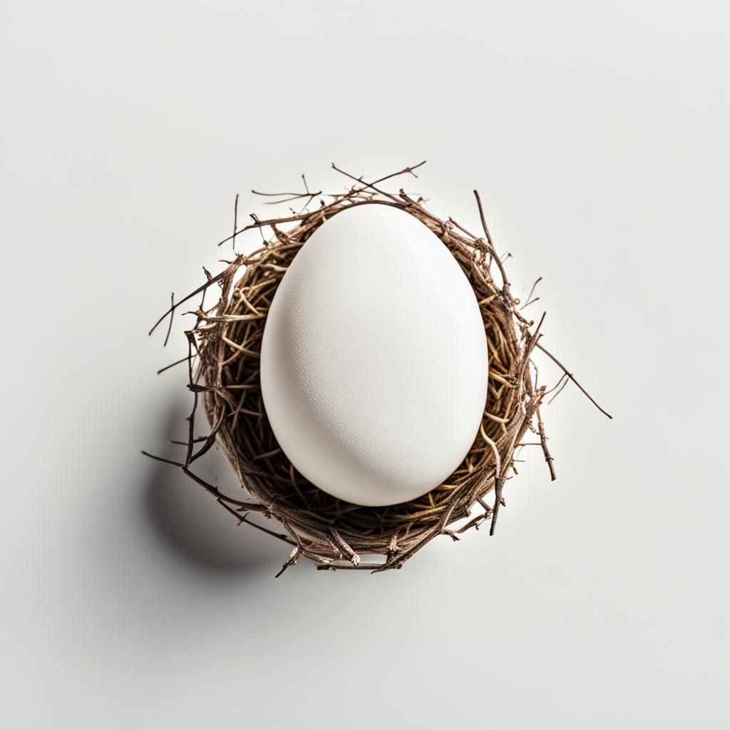 Single White Egg on White Background