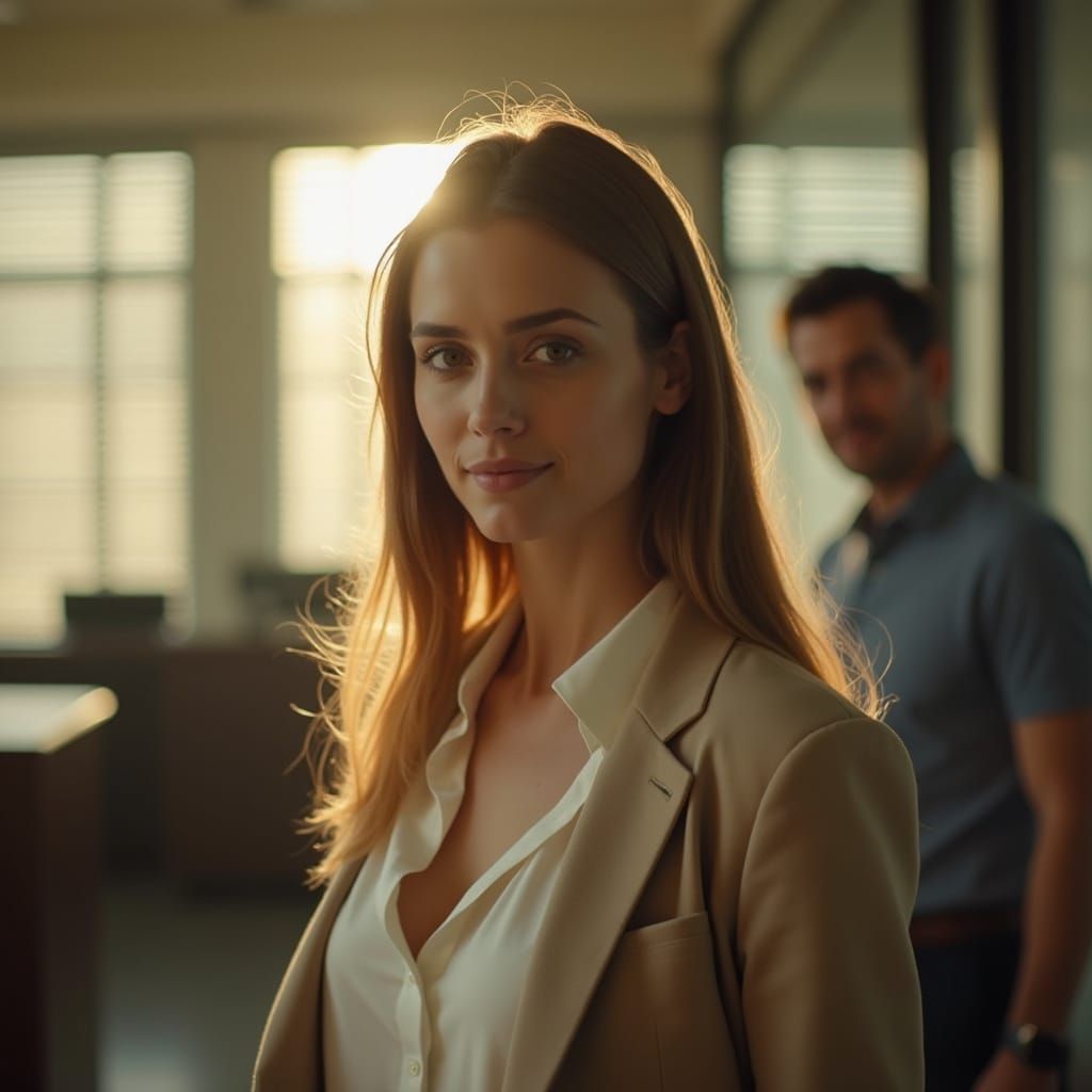 Elegant Woman in Dreamlike Office Ambience