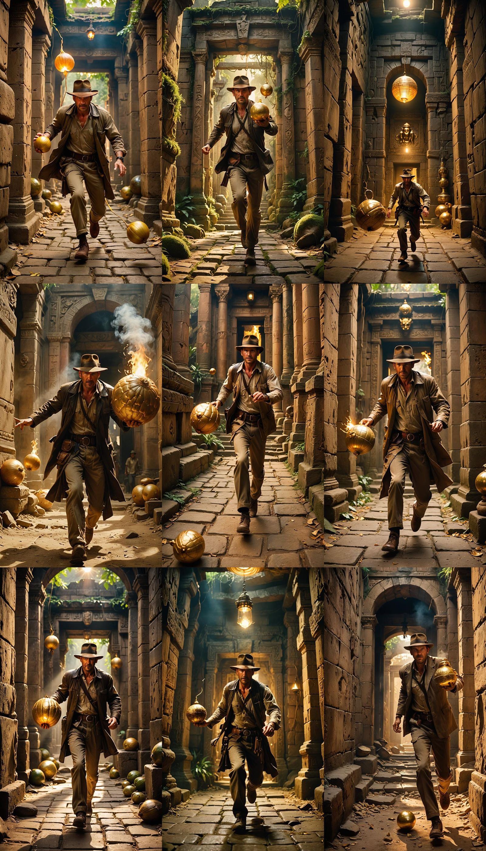 Indiana Jones Fleeing Temple Passageway in Adventure Photogr...