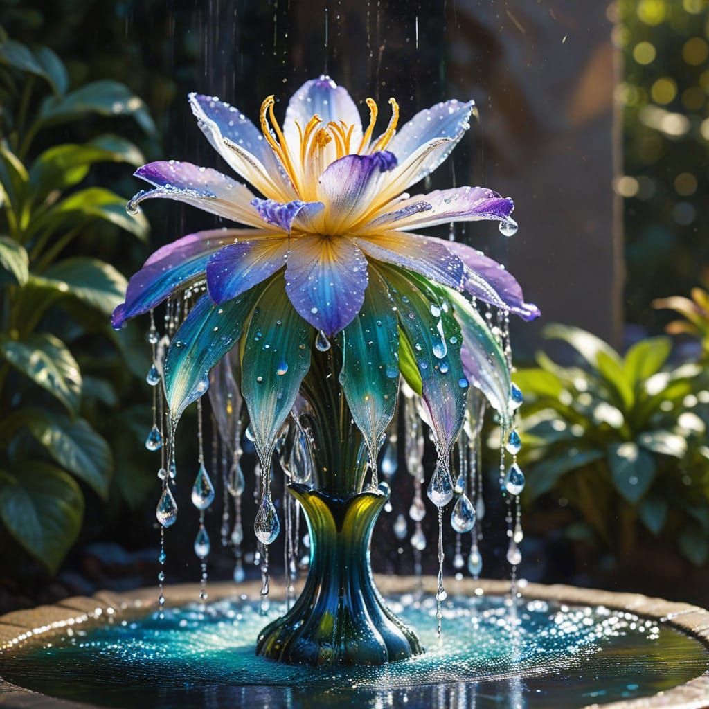 Ethereal Floral Fountain in Iridescent Hues