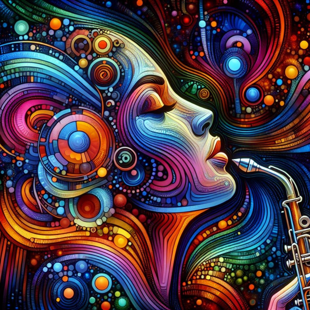 Female Jazz Musician in Psychedelic Digital Art Style