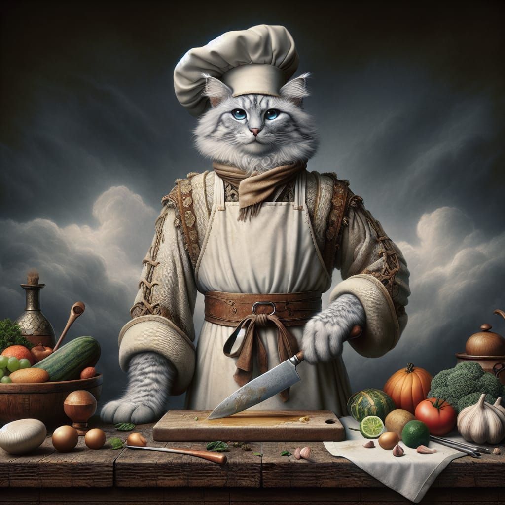 Anthropomorphic Cat Chef in Fantasy Style